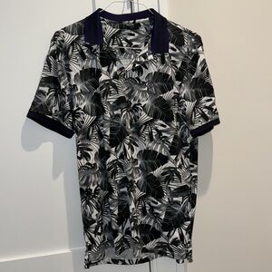 G/Fore black and white palm tree print polo